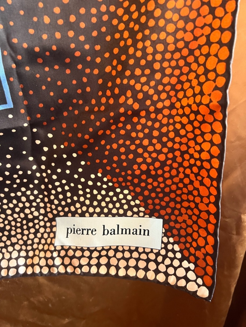 Vintage Pierre Balmain Polka Dot Scarf in Orange & Brown